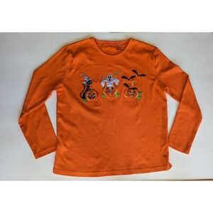 Halloween Fashion Classics Shirt Womens Sz M Orange Long Sleeve Top Beaded